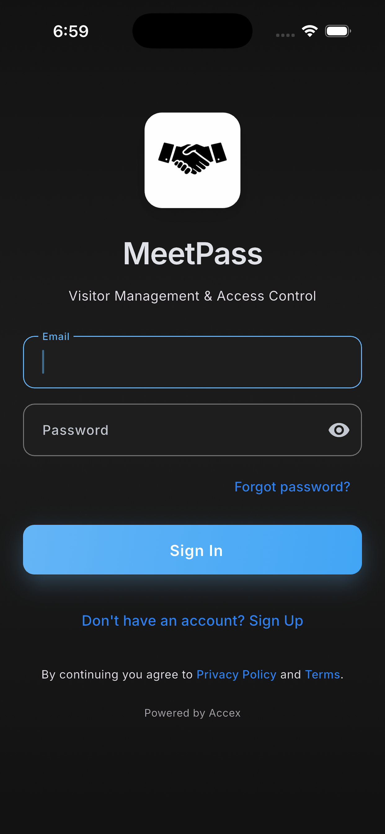 MeetPass app screen 1
